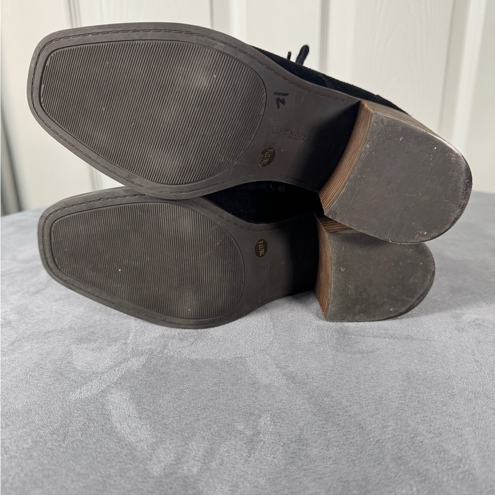 Lucky Brand Wadil Black Suede Lace Up Block Heeled Ankle Booties Size 7 - Picture 9 of 13